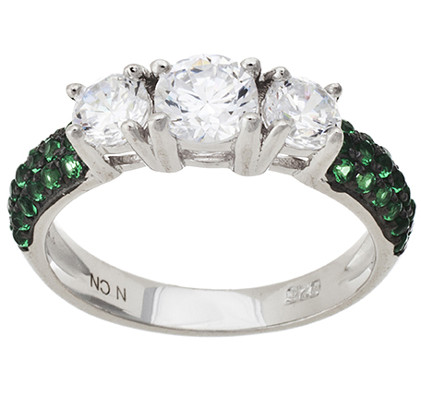 anillo solitario 3 cubic central pave piedras verdes rodio negro 